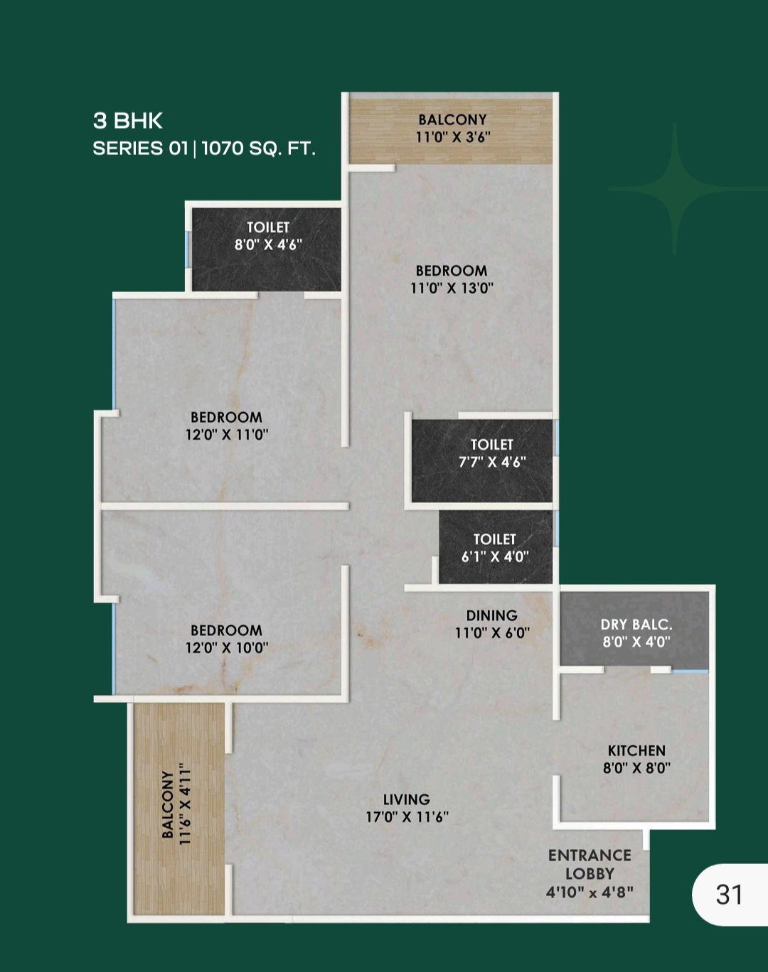 3 BHK Floor Plan